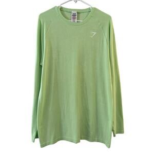 Gymshark Men’s GEO SEAMLESS LONG SLEEVE T-SHIRT Slim Fit Green Size Large